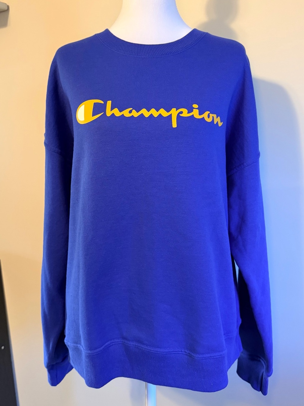 Champion Royal Blue Crewneck Sweatshirt with Yellow Script Size Large